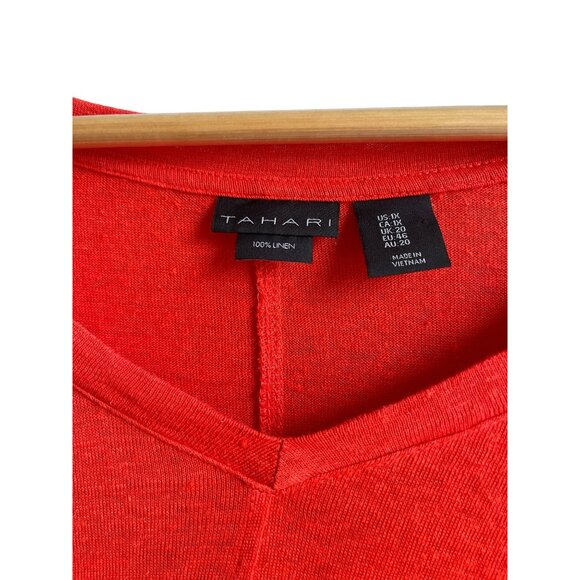 TAHARI Women's Size 1X Orange Linen Deep V-Neck Top Relaxed Summer Breathable - Picture 6 of 6